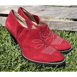 Donald J Pliner Alice Tomato Shoes Womens Size 9 Red Suede Western Heel Pumps